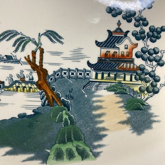 Wood & Sons Large Platter Pekin Blue Willow Gold Trim England SemiPorcelain 1907 - Picture 2 of 16
